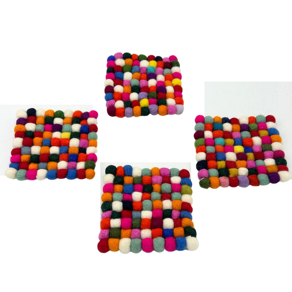 Felt Ball Square Coasters - Multi Grey colour (set of 4)
