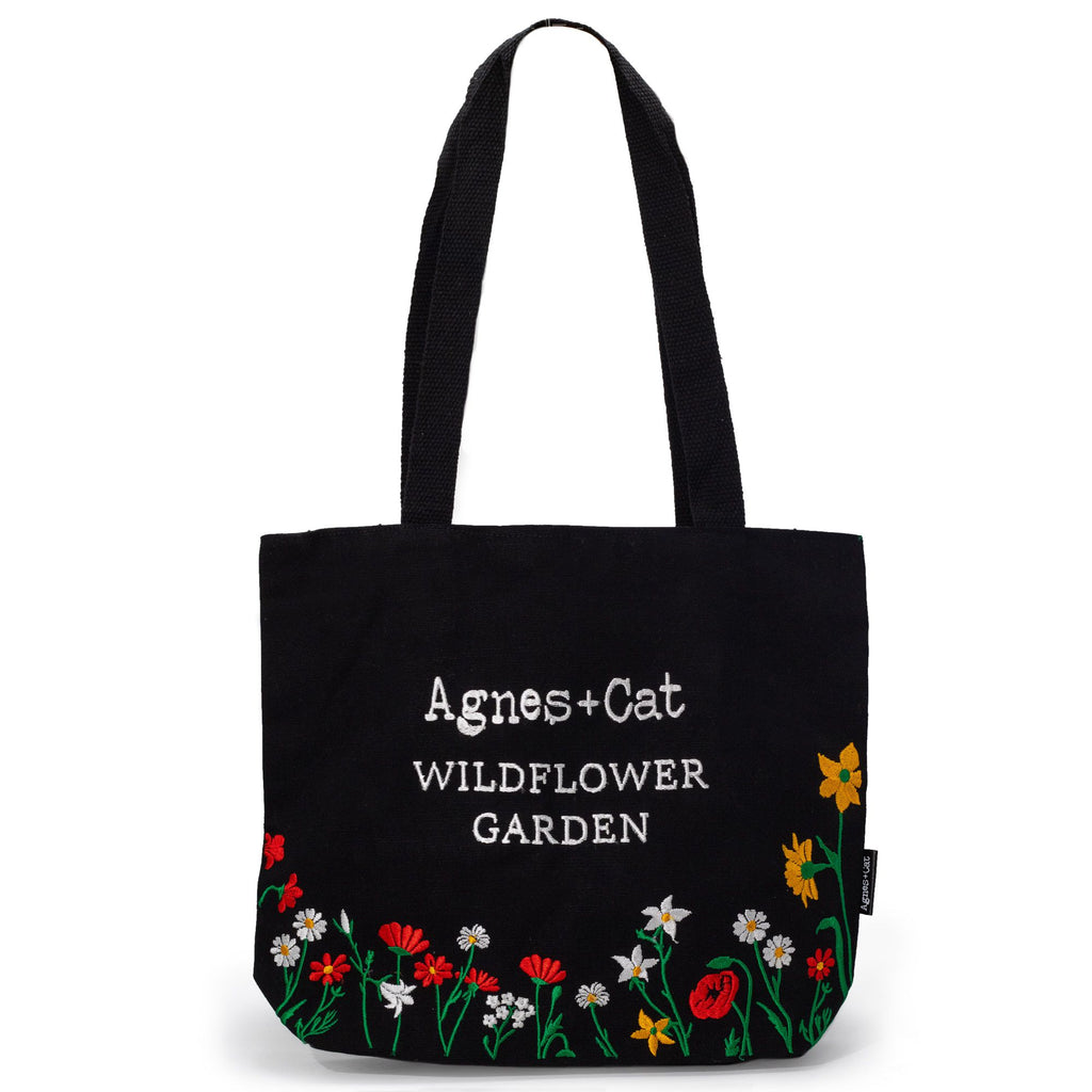 Agnes + Cat Wildflower Garden Tote Bag - Black