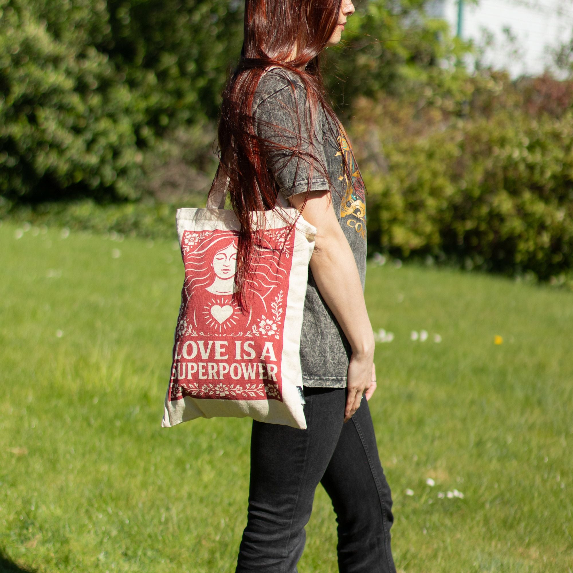 Nomad Sari Iconic Toni Tote Bag - Love is a Super Power - Natural 10oz