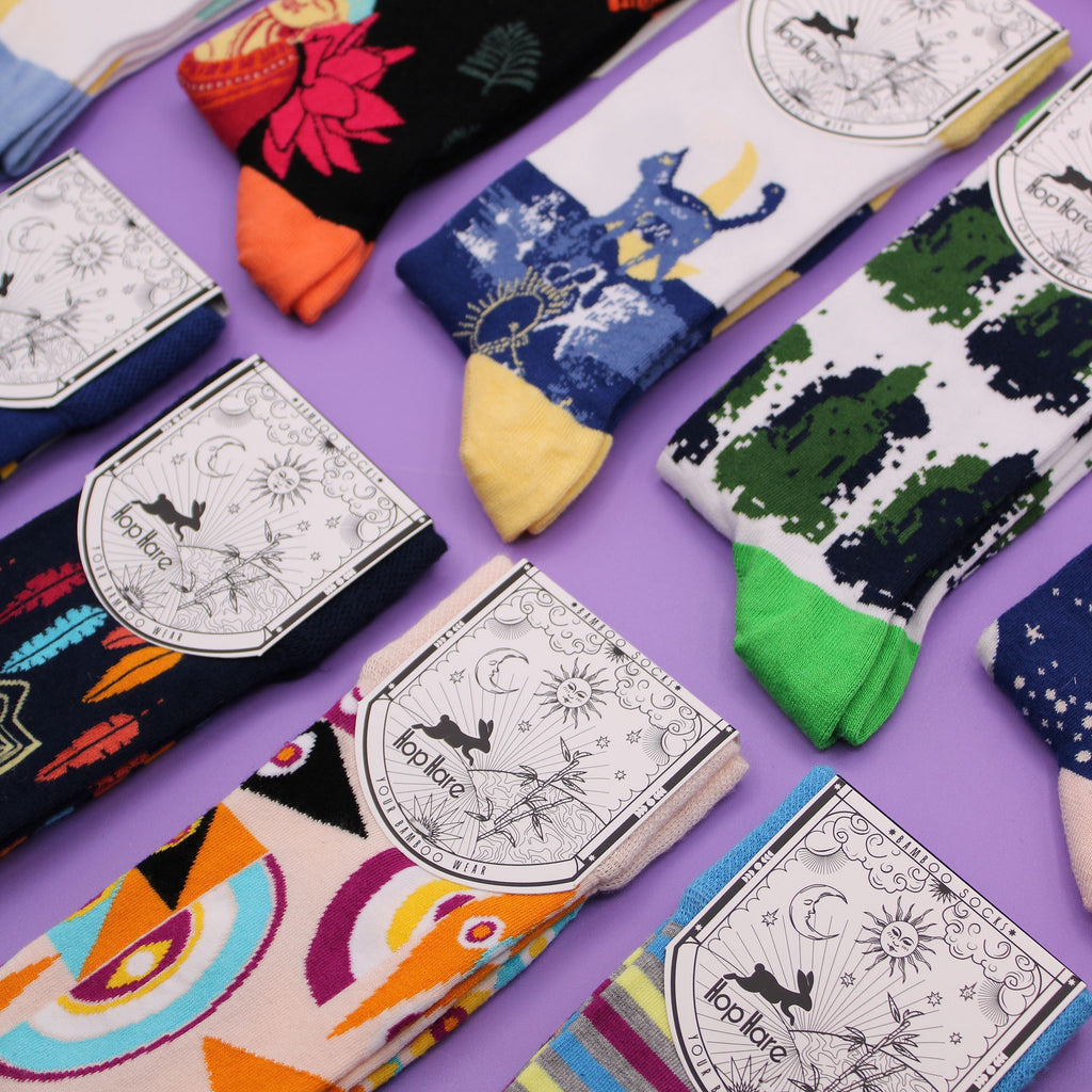 Hop Hare Bamboo Socks S/M - Blue Buddha & Lotus 